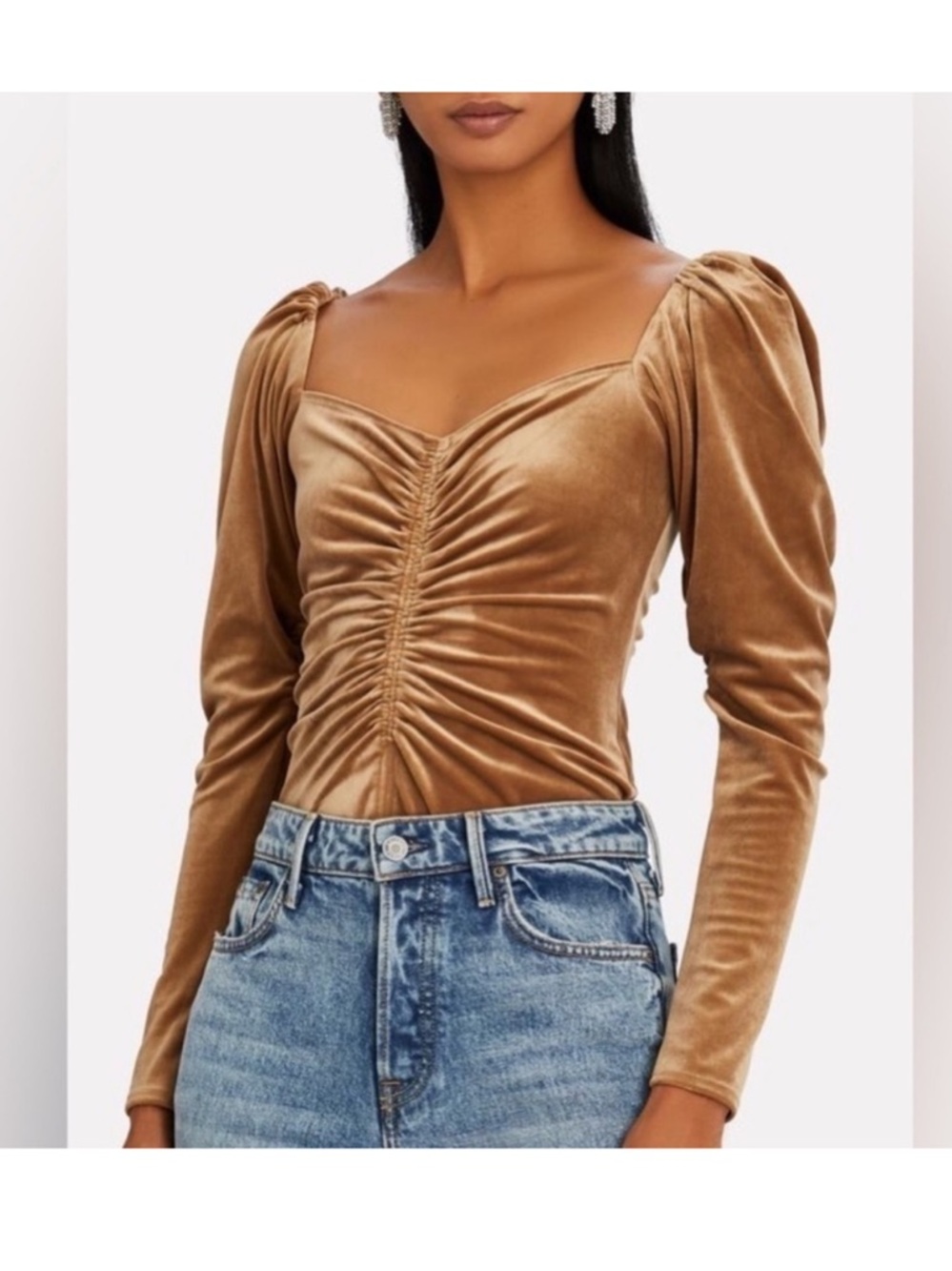 A.L.C. Chamberlain Velour Ruched Top Toffee Velvet Long Sleeve Top Size O